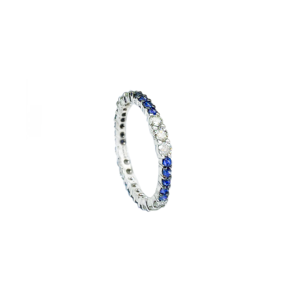 Gold Ring K18 Diamonds 0.57 ct & Sapphire 0.42 ct